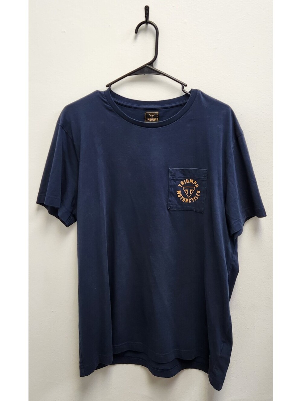 Triumph Motorcycles Men's Large T-Shirt Navy Blue Pocket Tee Newlyn Ring Logo